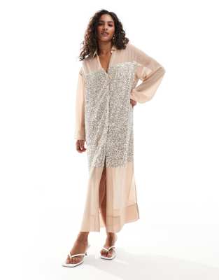 Never Fully Dressed Petite - Lila - Robe chemise longueur mollet ornée de sequins - Argenté