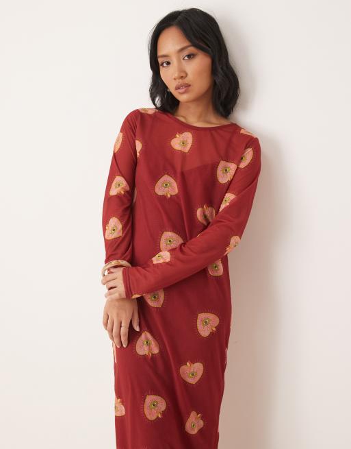 chinese dress ladies Hearts Aflutter Ruffle Trim Girls Long Sleeve Heart Dress