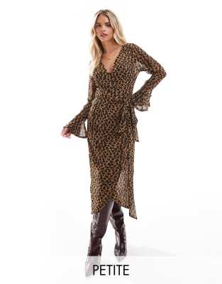 never fully dressed petite lucia sheer wrap midaxi dress in leopard