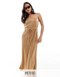 [Never Fully Dressed] Never Fully Dressed Petite Luna plisse maxi dress in gold 14 Gold