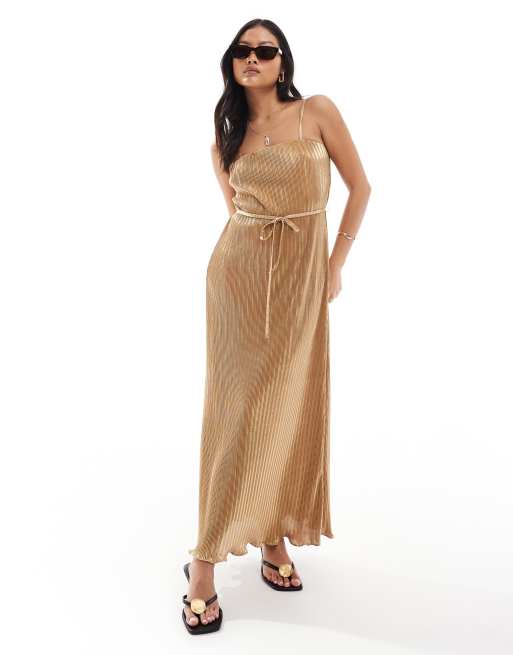 Never Fully Dressed Petite Luna Robe longue et plissee Dore