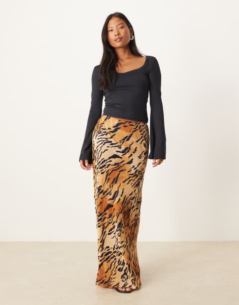 Never Fully Dressed Petite maxi skirt in tiger print