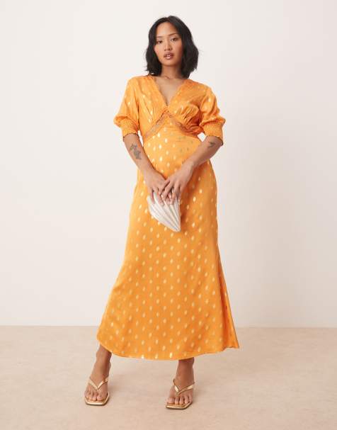Never Fully Dressed Petite May gold fleck maxi dress in orange