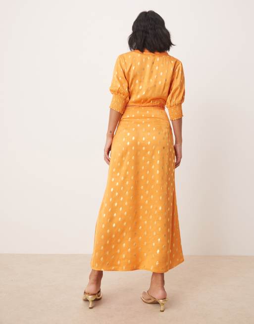Never Fully Dressed Petite May gold fleck maxi dress in orange, 2 of 4