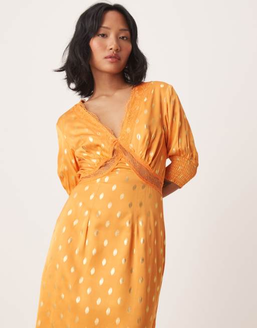 green emerald velvet dress Frontward Wrap Dress in Gold, Gold / S main image 1