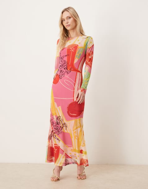 Never Fully Dressed Petite mesh maxi dress in mixed dallas print - view 1