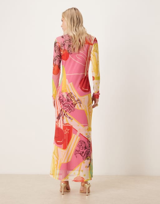Never Fully Dressed Petite mesh maxi dress in mixed dallas print, 2 of 4