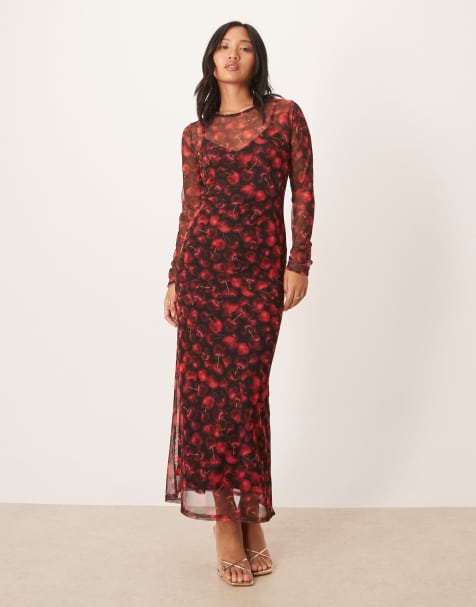 Never Fully Dressed Petite mesh maxi dress in red cherry print - view 1