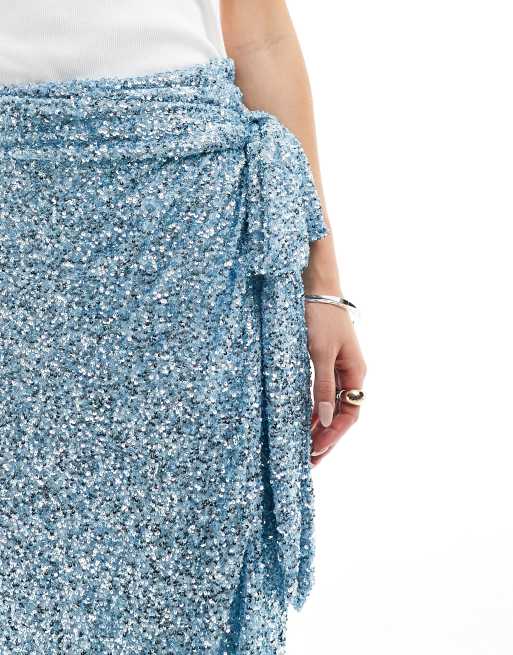 never fully dressed blue sequin skirt Never Fully Dressed Petite midaxi skirt in pastel blue sequin
