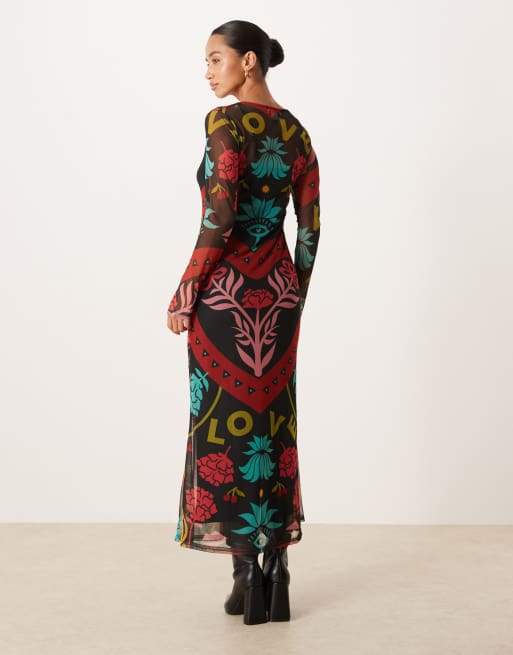 Never Fully Dressed Petite – Midaxikleid aus Netzstoff mit abstraktem Muster in kräftigen Farben, 4 von 4