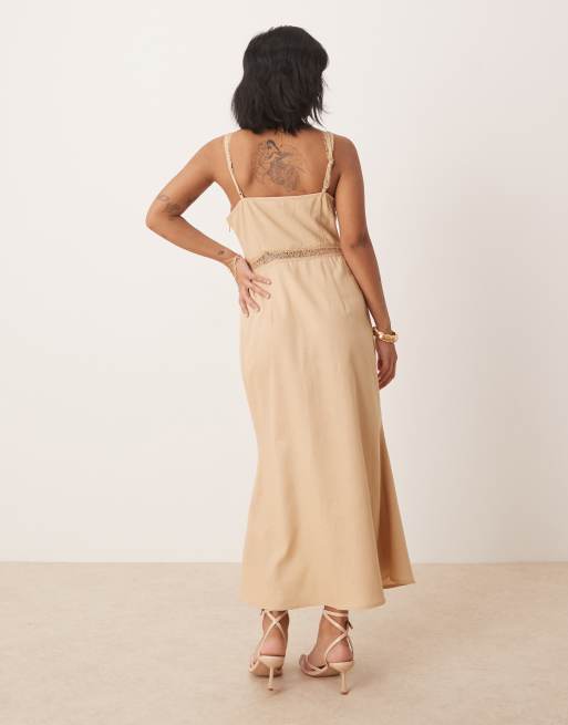 Never Fully Dressed Petite Mimi linen cut-out midaxi dress in oatmeal, 2 of 4