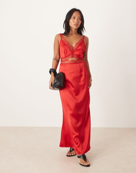 Never Fully Dressed Petite Mimi slip midaxi dress in tomato red - view 1