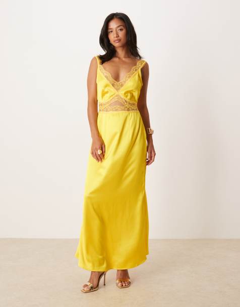 Never Fully Dressed Petite Mimi slip midaxi dress in yellow - view 1