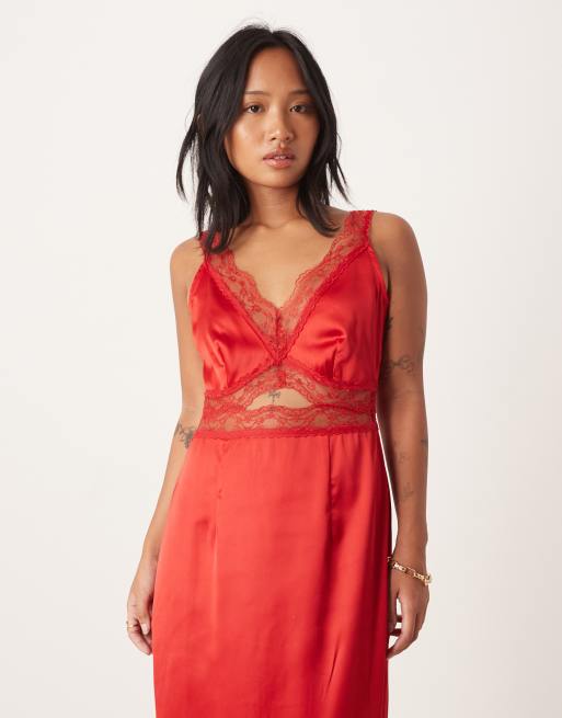 Never Fully Dressed Petite - Mimi - Tomatrød slip-midaxikjole, 4 af 4