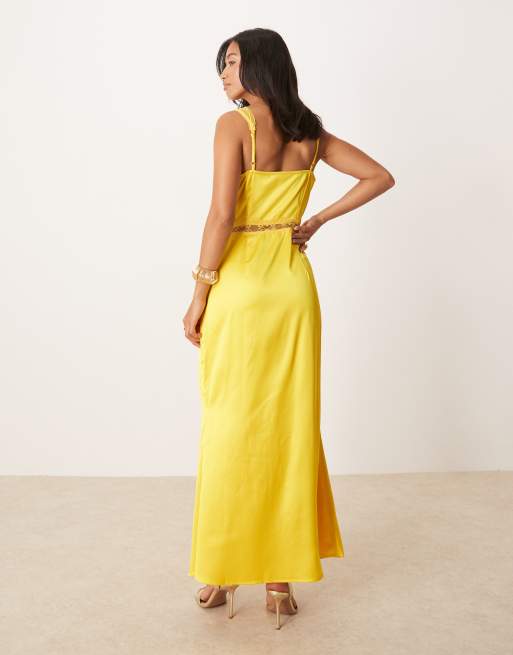 Never Fully Dressed Petite – Mimi – Żółta sukienka midaxi na ramiączkach, 3 z 4