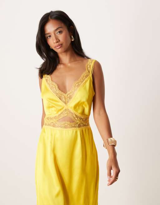 Never Fully Dressed Petite – Mimi – Żółta sukienka midaxi na ramiączkach, 4 z 4