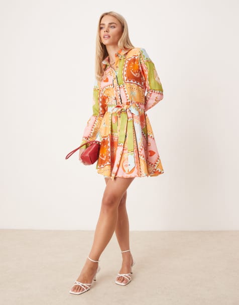 Never Fully Dressed Petite mini shirt dress in patchwork print - view 1