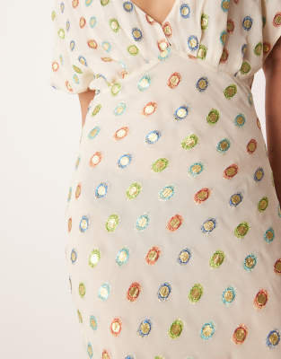 Never Fully Dressed Petite multi-color gold foil maxi dress in cream | ASOS