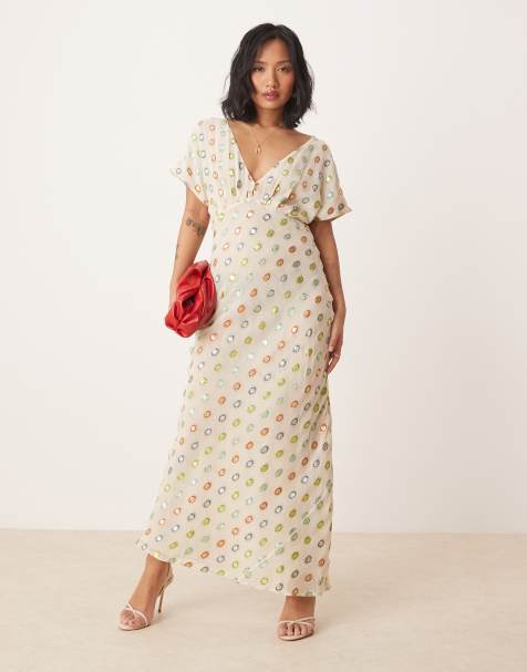 Never Fully Dressed Petite multi-colour gold foil maxi dress in cream