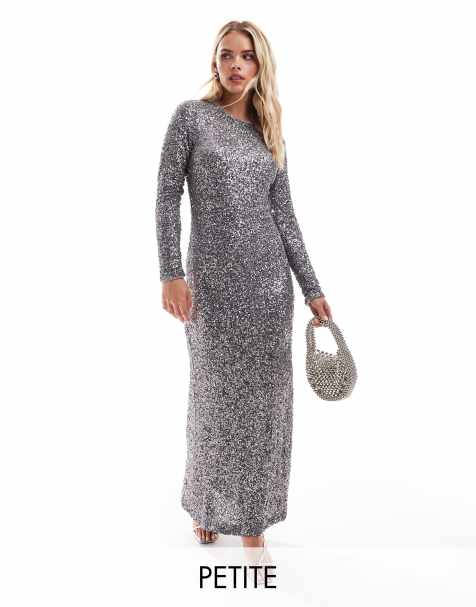 Never Fully Dressed Petite – Pailletten-Maxikleid in Stahlgrau - view 1