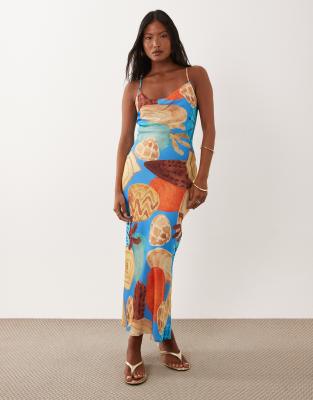 Never Fully Dressed Petite Patti Satin Cami Bias Maxi Dress In Multi