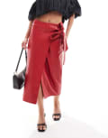 [Never Fully Dressed] Never Fully Dressed Petite PU Jaspre midi skirt in red 6 Red