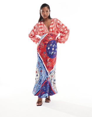 Never Fully Dressed Petite contrast maxi dress in red bandana print  - ASOS Price Checker