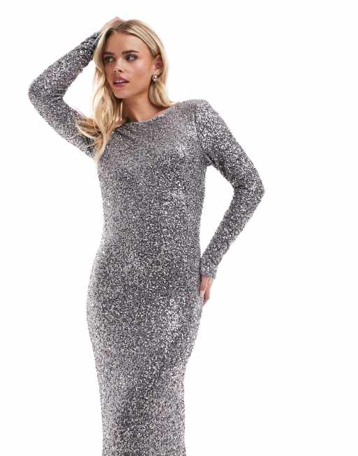 Never Fully Dressed Petite - Robe longue à sequins - Gris acier, 2 de 4