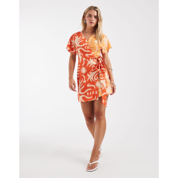 orange wrap mini dress Orange Sherbet One Shoulder Wrap Mini Dress Orange / Medium