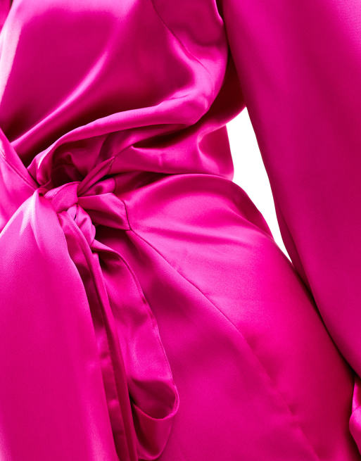 neon pink wrap dress Catalina Hope And Ivy Maxi Pink Wrap Maxi Dress Hope Ivy Corinne Flutter  Sleeve Maxi Wrap