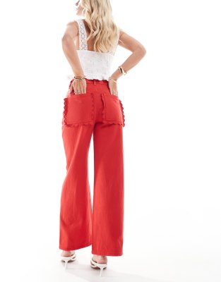 Never Fully Dressed Petite Scallop Pocket Detail Jeans In Red