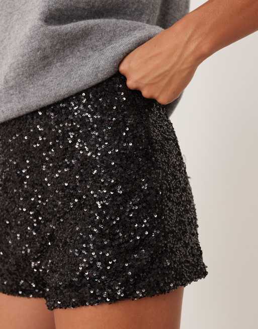 Never Fully Dressed Petite sequin hotpant in black, 2 of 5