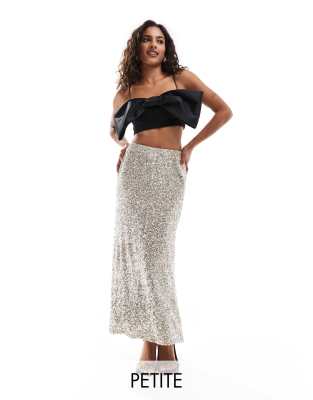 Petite sequin maxi skirt in silver