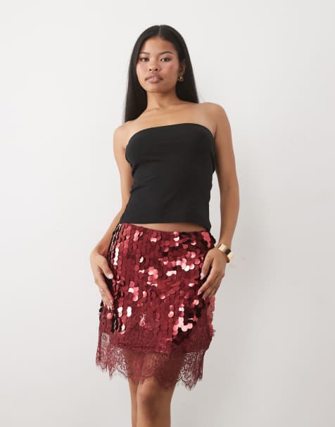 Never Fully Dressed Petite sequin mini skirt in burgundy - view 1