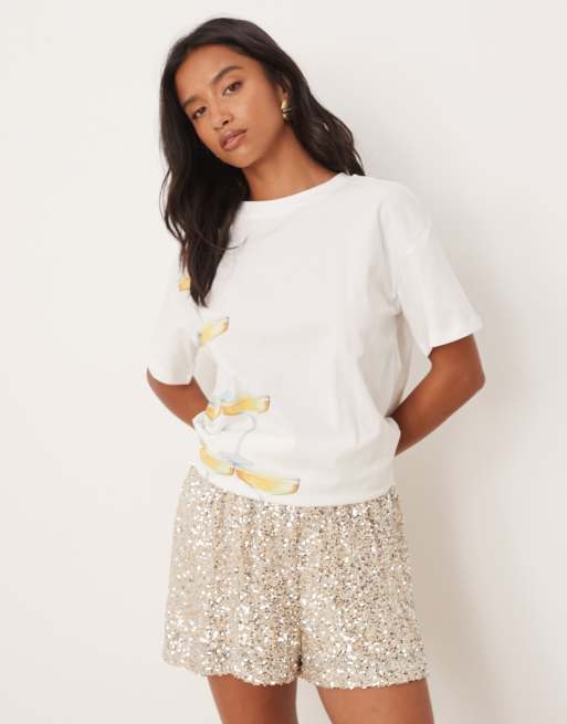 Never Fully Dressed Petite sequin short co-ord in silver, 2 of 5
