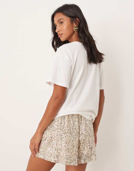 Never Fully Dressed Petite sequin short co-ord in silver, 4 of 5