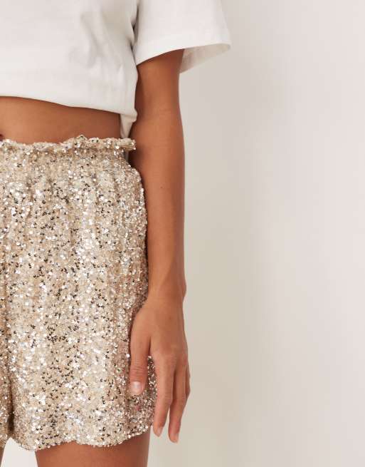 Never Fully Dressed Petite sequin short co-ord in silver, 5 of 5