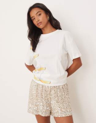 Never Fully Dressed Petite Sequin Shorts In White