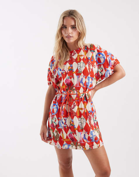 Never Fully Dressed Petite Simmi mini dress in red harlequin print - view 1