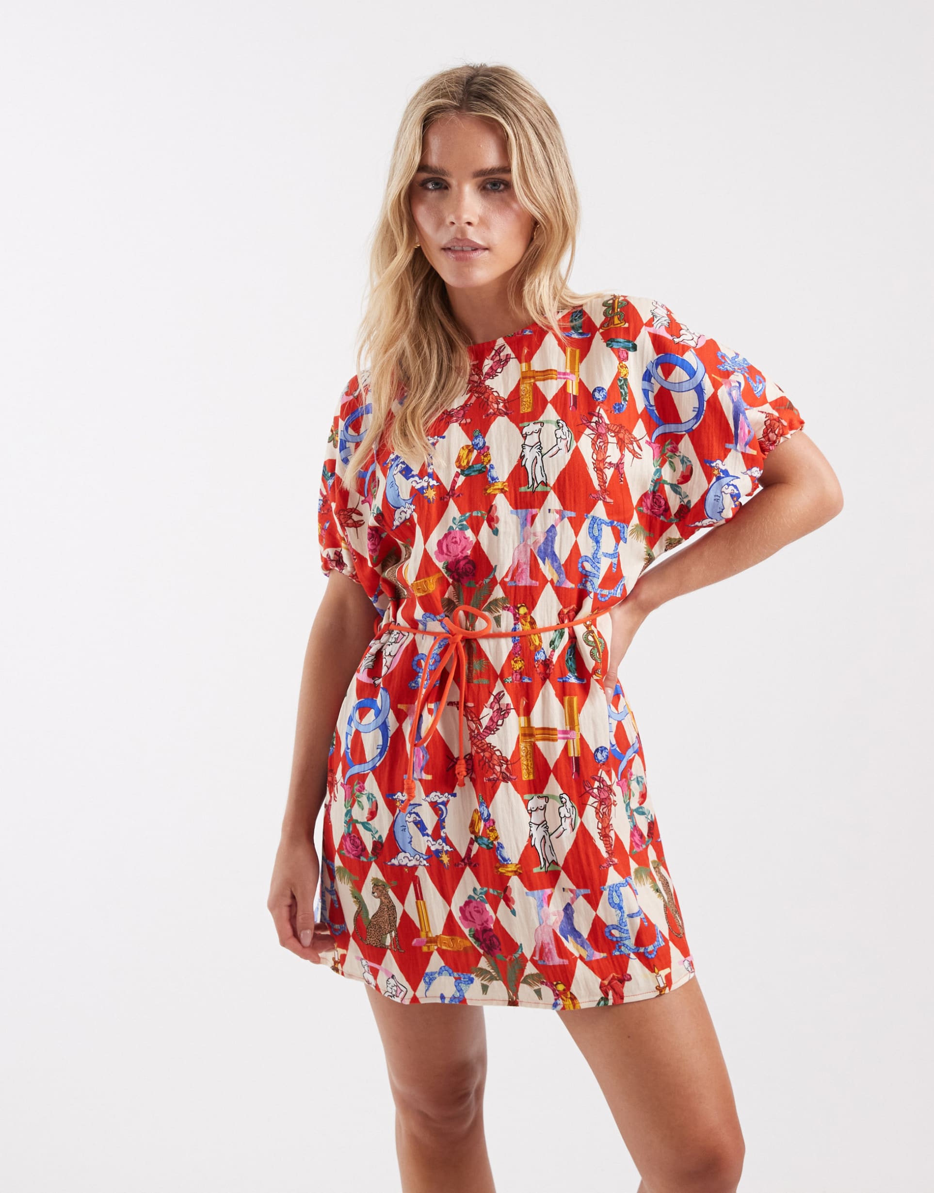 never fully dressed petite simmi mini dress in red harlequin print