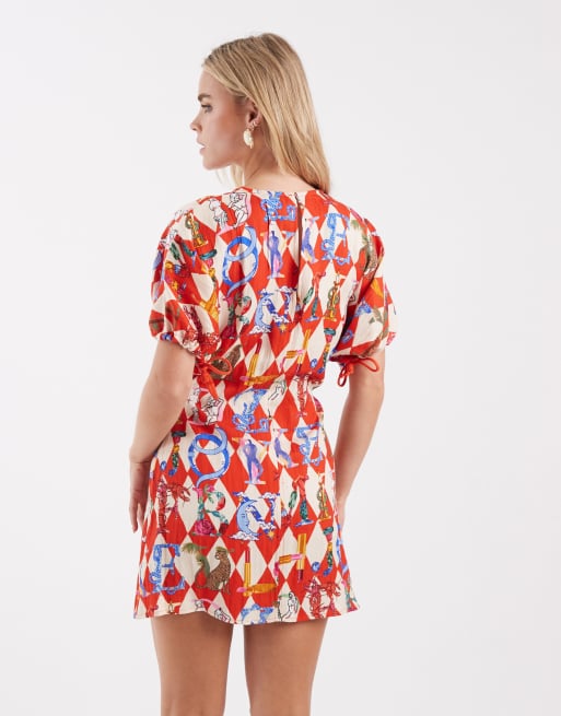 Never Fully Dressed Petite Simmi mini dress in red harlequin print, 4 of 4