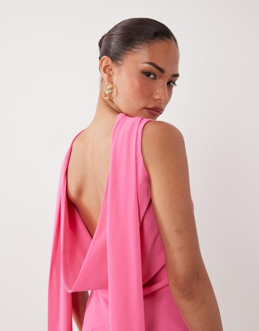Never Fully Dressed Petite - Sophie - Vestito corto in chiffon rosa con scollo ad anello e foulard, 2 di 4