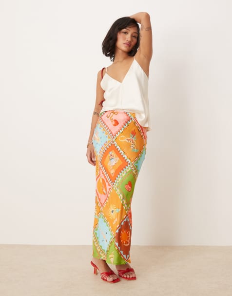 Never Fully Dressed Petite print maxi skirt in patchwork print