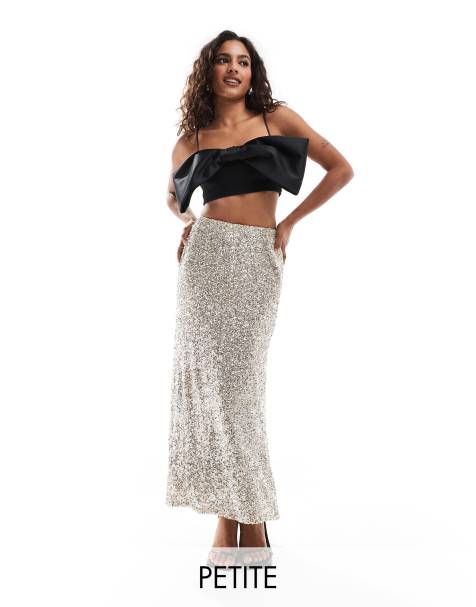 Never Fully Dressed Petite sequin maxi skirt in silver