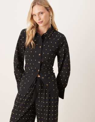 Never Fully Dressed Petite Studded Bow Back Shirt In Black