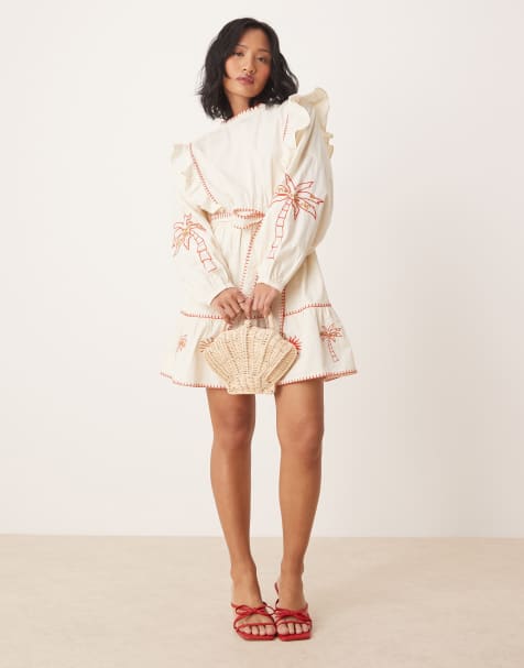 Never Fully Dressed Petite embroidered mini dress in ivory
