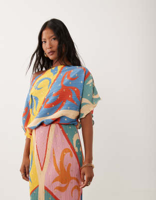 Never Fully Dressed Petite Tilly Off Shoulder Plisse Maxi Dress In Multi