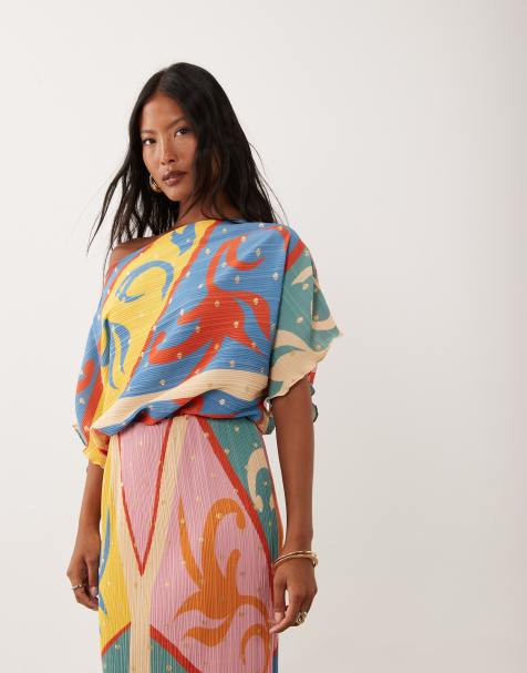 Never Fully Dressed Petite Tilly off shoulder plisse maxi dress in kaleidoscope print - view 1