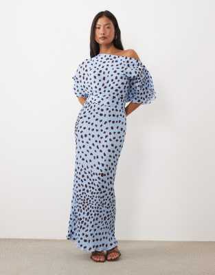 Never Fully Dressed Petite Tilly Plisse Off Shoulder Midi Dress In Multi