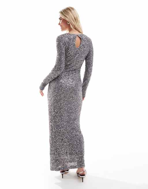 Never Fully Dressed Petite - Vestito lungo in paillettes color piombo, 4 di 4
